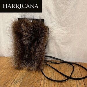 HARRICANA Black Leather & Fur Mini Pouch